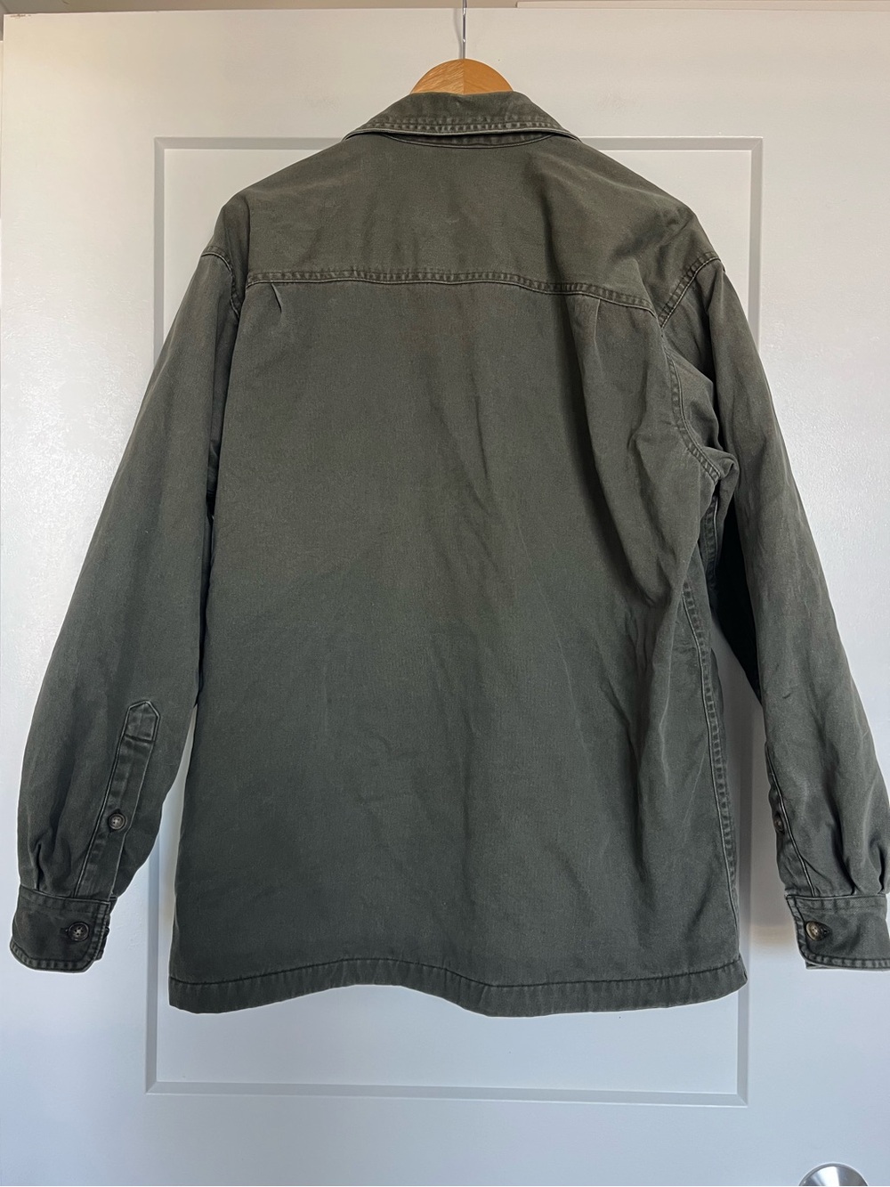 St. John’s Bay Fleece Lined Shirt Jacket Mens M Olive Green Cotton Shacket - Picture 4 of 9